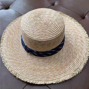 BCBGMaxAzria Tan Straw Hat with Navy Band